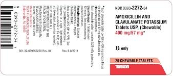 Amoxicillin/Clavulanic Chewable Tablets 400/57mg, 20 tablets